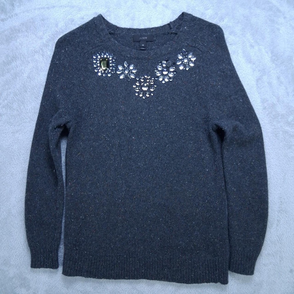 J.Crew Women Gray Jeweled Embellished Lambswool Sweater XS 08663 Coquettecore